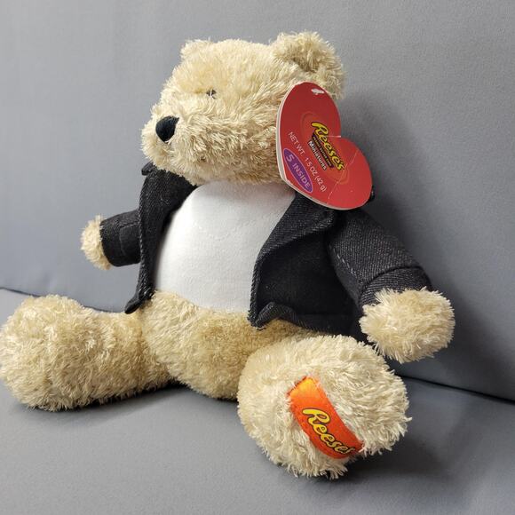 Reese's Bear Plush Galerie Teddy 8" Sitting Denim Jacket Stuffed Animal Toy - Picture 2 of 13